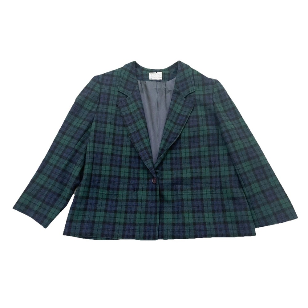 Vintage Pendleton 100% Virgin Wool Plaid Women's Blazer Size 24 Made in USA